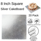 20 Boards - 8" Square Silver Double Thick Cards Cake Board